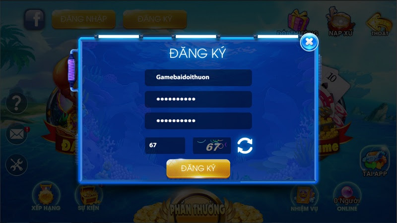 Đăng ký tài khoản tại cổng game Bắn Cá Thần Tài