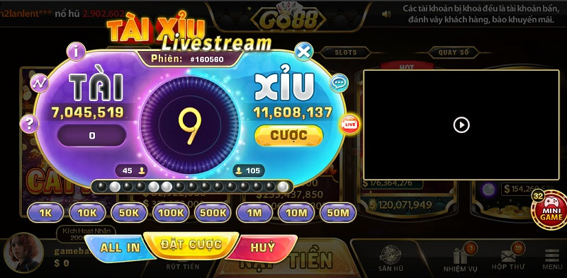 Tài xỉu livestream vô cùng minh bạch tại cổng game Go88 Win