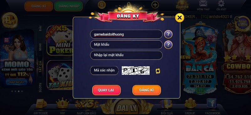 Đăng ký tài khoản tại cổng game Thanquay247