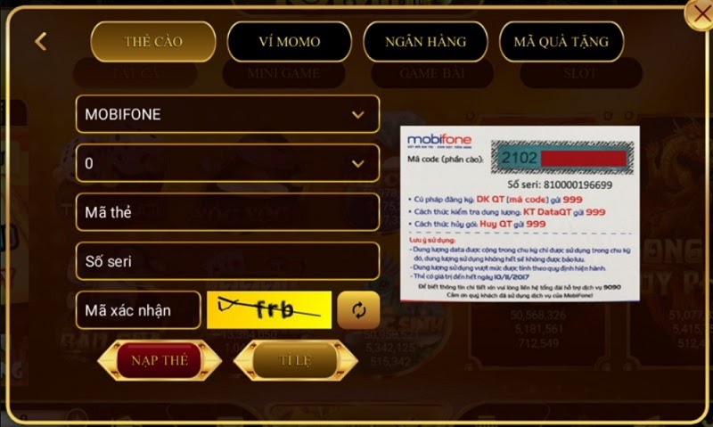 Nạp tiền tại cổng game Royvin