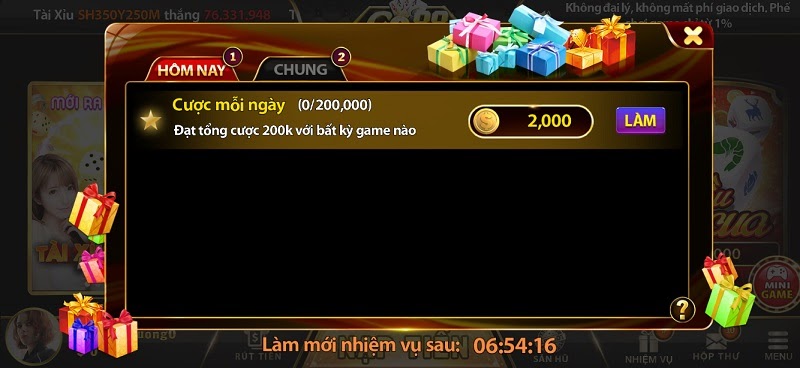 Làm nhiệm vụ hàng ngày nhận thưởng tại cổng game Go88