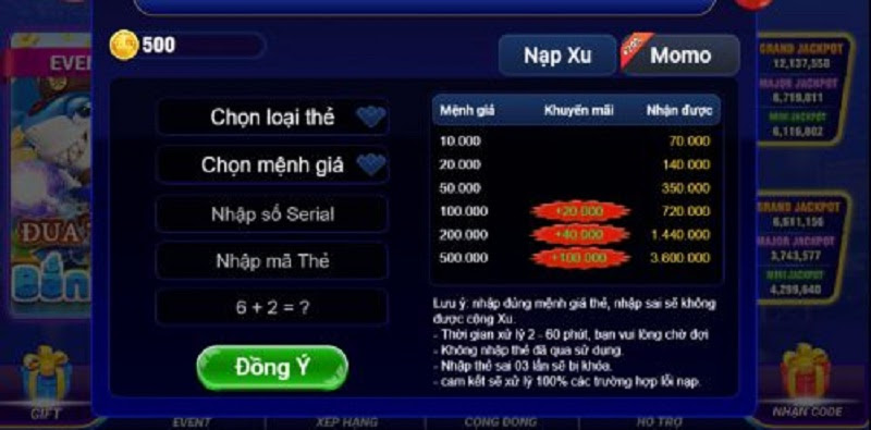 Nạp Tiền qua thẻ cào tại cổng game Săn Hũ 777