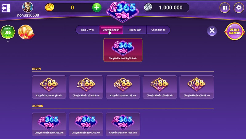 Giao dịch nạp rút tiền tại cổng game bài trực tuyến G365 club 