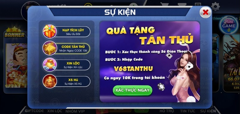 Quà tặng dành riêng cho tân thủ tại cổng game V68