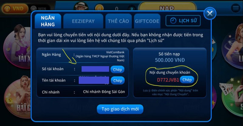 Nạp tiền tại cổng game Win888